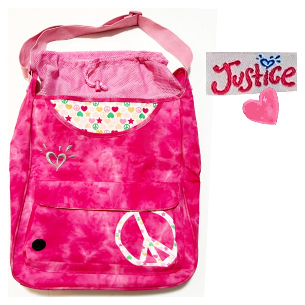 Justice, Hot Pink Tye Dye Vinyl Shoulder Bag With 4 Large Pocket Pouches